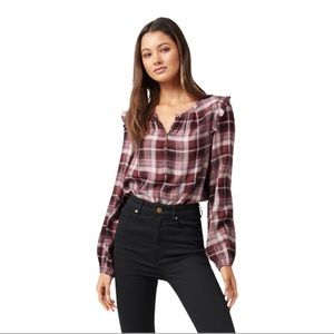 NEW Fenomenon Gypsy Frill Ruffle Trim Long Sleeve Black Pink Plaid Top Plus Size